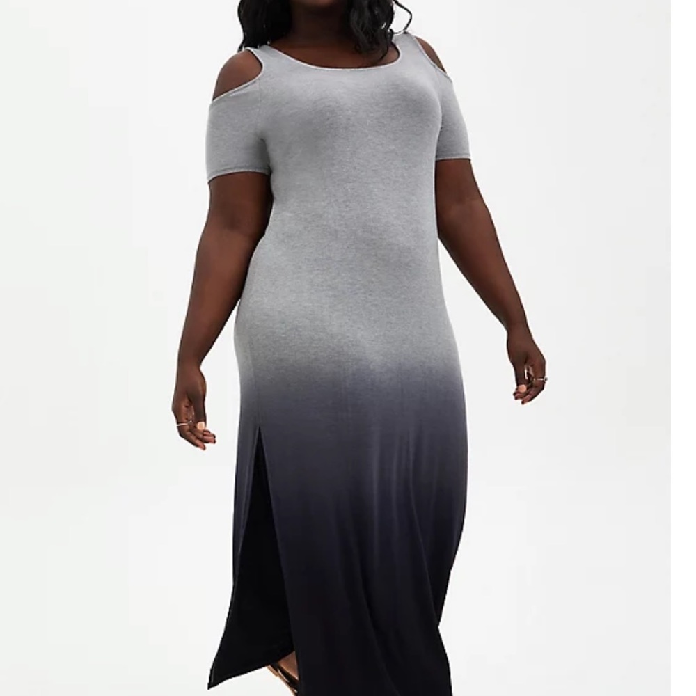 Super Soft Grey Ombre Cold Shoulder Maxi Dress